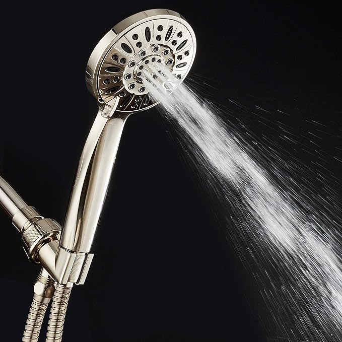 AquaDance High Pressure 6-Setting Full Brushed Nickel 4" Handheld Shower with Hose, The Ultimate Shower Experience Officially Independently Tested to Strict US Quality & Performance Standards -1.8 GPM