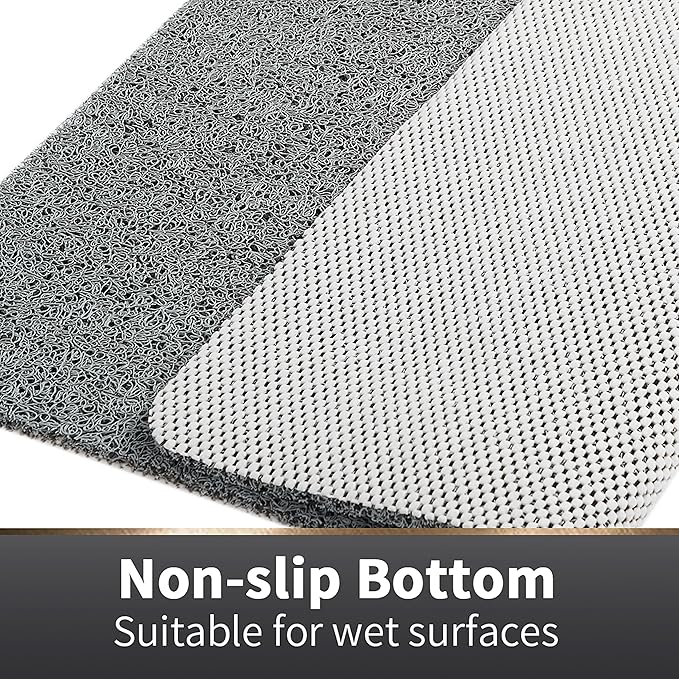 Asvin Soft Textured Bath, Shower, Tub Mat, 24x16 Inch Rectangular, Phthalate Free, Non Slip Comfort Bathtub Mats with Drain, PVC Loofah Bathroom Mat for Wet Areas, Quick Drying, Grey