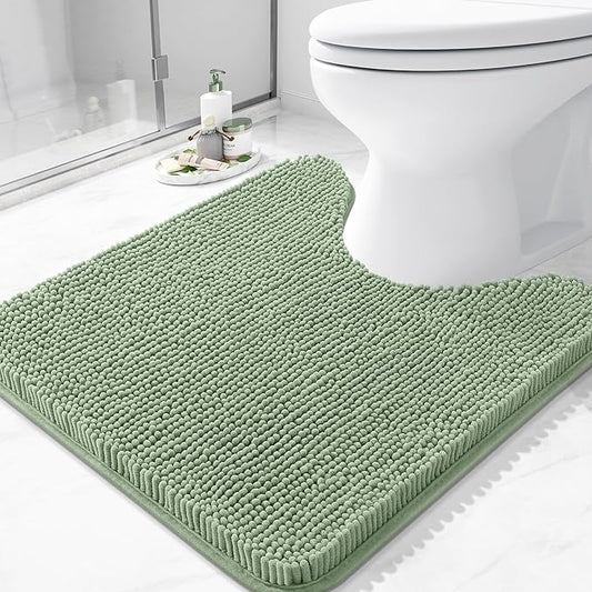 Arotive Bathroom Toilet Rugs U Shaped 24x24, Extra Soft Absorbent Shaggy Chenille Contour Bath Rugs for Toilet, Machine Washable Non-Slip Contoured Bath Mats, Sage Green