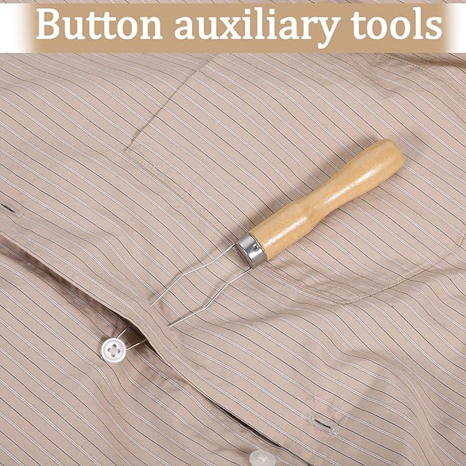 3Pcs Easy Button Hook Comfort Wide Grip Button Assist Device Buttons Helper Tool with Easy-Grip Wooden Handle Buttons Hook Assist Device for Limited Dexterity Caused