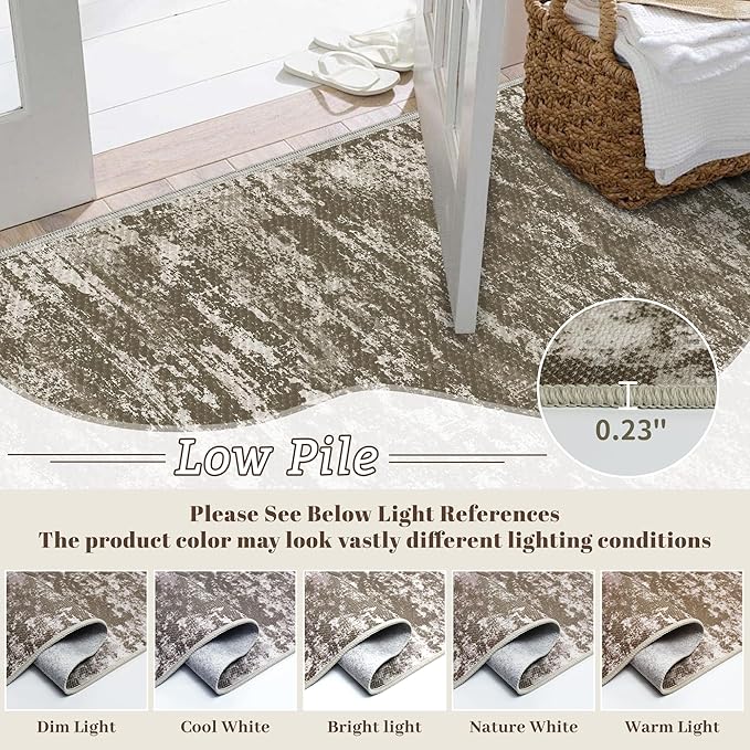 Abstract Washable Runner Rug 2x6, Brown Non-Slip Hallway Rug, Woven Non-Shedding Thin Runners for Entryway, Kitchen, Laundry Room - Deep Brown (Stain-Resistant Version, 2x6ft)