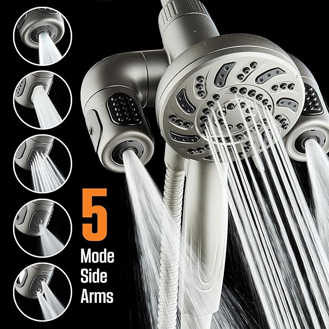 Aquadance High Pressure 156 Setting 14 Zone Shower Head & Handheld 3-way Combo System - Magnetic Docking, 314 Power Jets, Dual Adjustable Arms, 6 ft. Metal Hose, Graphite Finish, Top American Brand