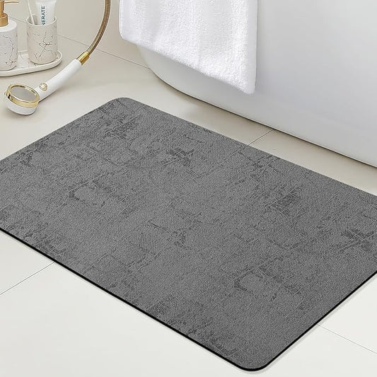 ACCUMTEK Non Slip Bath Mat, Thin Bathroom Rugs Fit Under Door, Quick Dry Bath Mats, Machine Washable Bath Rugs for Bathroom, Bathtub & Kitchen, Charcoal Gray/Checkered/32 x20