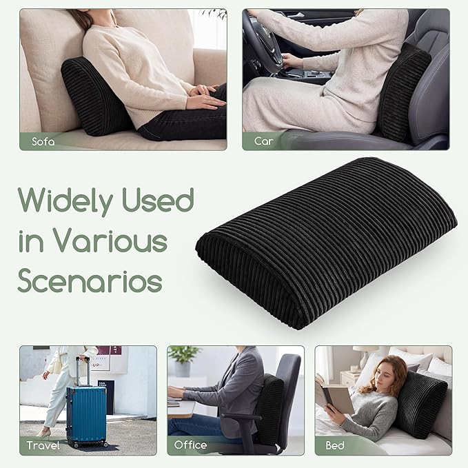 Lumbar Support Pillow for Recliner Chair/Accent Chair/Couch, Extra Large Memory Foam Back Support Cushion for Elderly, Recliner Cushions for Back Rest, Pain Relief, Reading, Washable Cover, Black