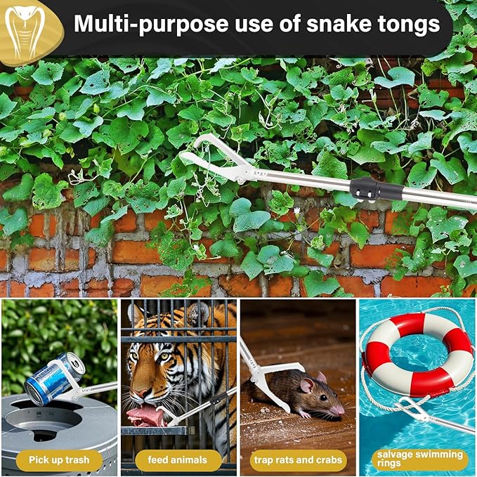 69" Snake Grabber Tool Heavy Duty, Professional Snake Catcher Tongs Rattlesnake Reptile Grabber Extend Long Keep Safe Spacing Stainless Steel Sponge Wrapped Handle Wide Jaw (Black)