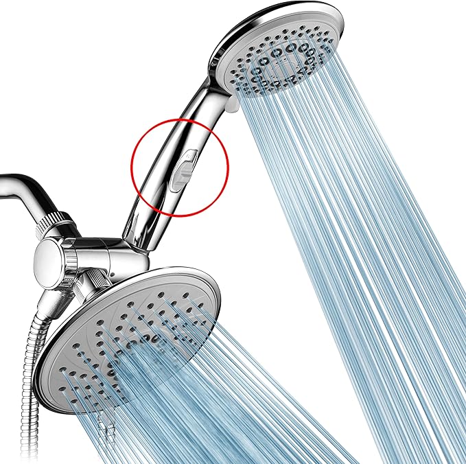 HotelSpa 6''/4'' Ultra-Luxury 3 way Rainfall Shower-Head/Handheld Shower Gray Spiral Combo w/Patented ON/OFF Pause Switch and 5-7 foot Stretchable Stainless Steel Hose