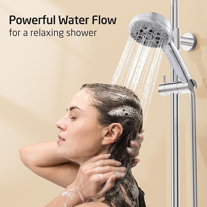 KES 30-Inch Shower Slide Bar with High Pressure 9 Functions Adjustable Handheld Shower Head & 59-Inch Hose, Built-in Power Wash to Clean Tub Tile & Pet, Wall Mount Polished Finish 18/8 Stainless Steel