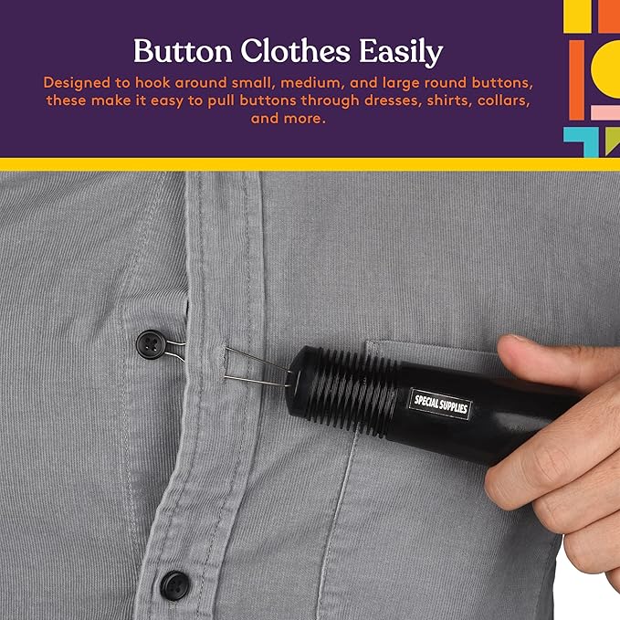 Special Supplies Button Hook (2 Pack) Wire Loop Pull Through - Shirt, Dress, Collar - Non-Slip, Ribbed Grip for Seniors, Arthritis Sufferers - Wide Gripper, Puller Dressing Aid (Universal)