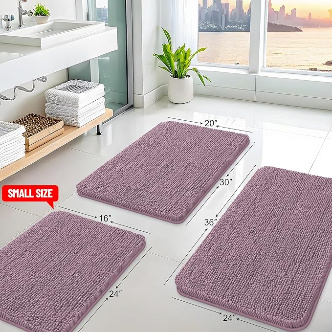 Arotive Bathroom Rugs 24x16, Extra Soft Absorbent Shaggy Chenille Bath Rugs, Machine Washable Rubber Backing Non-Slip Bath Mats for Bathroom Floor Tub and Shower, Home Decor Accessories, Deep Plum