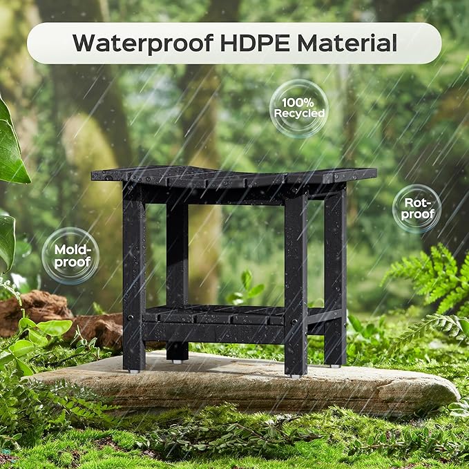 LyriFine Shower Bench - HDPE Waterproof Shower Bench for Inside Shower, 18.7" Shower Stool with Shower Head Holder, 350lbs Shower Seat with Storage Shelf, Shower Chair for Bathroom Indoor Outdoor Use