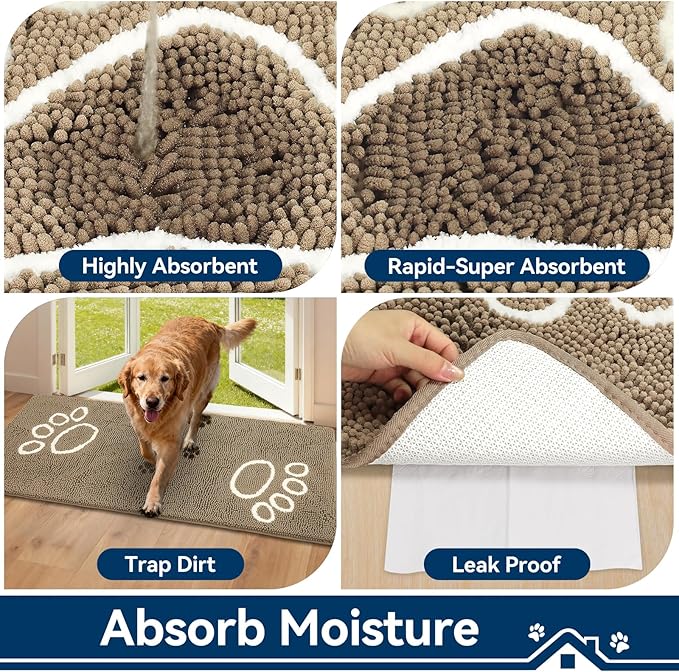 Bcoimo Super Absorbent Dog Door Mat, 60"*24" Anti Slip Mat for Muddy Paws, Pet Rugs for Dirty Paws Washable that Absorbs Moisture and Dirt, for Dog Cage and Pet Resting Carpet