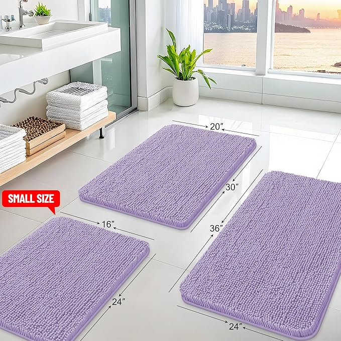 Arotive Bathroom Rugs 24x16, Extra Soft Absorbent Shaggy Chenille Bath Rugs, Machine Washable Rubber Backing Non-Slip Bath Mats for Bathroom Floor Tub and Shower, Home Decor Accessories,Lavender