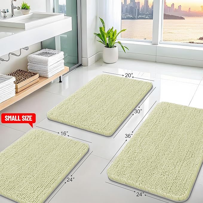 Arotive Bathroom Rugs 30x20, Extra Soft Absorbent Shaggy Chenille Bath Rugs, Machine Washable Rubber Backing Non-Slip Bath Mats for Bathroom Floor Tub and Shower, Home Decor Accessories, Vanilla