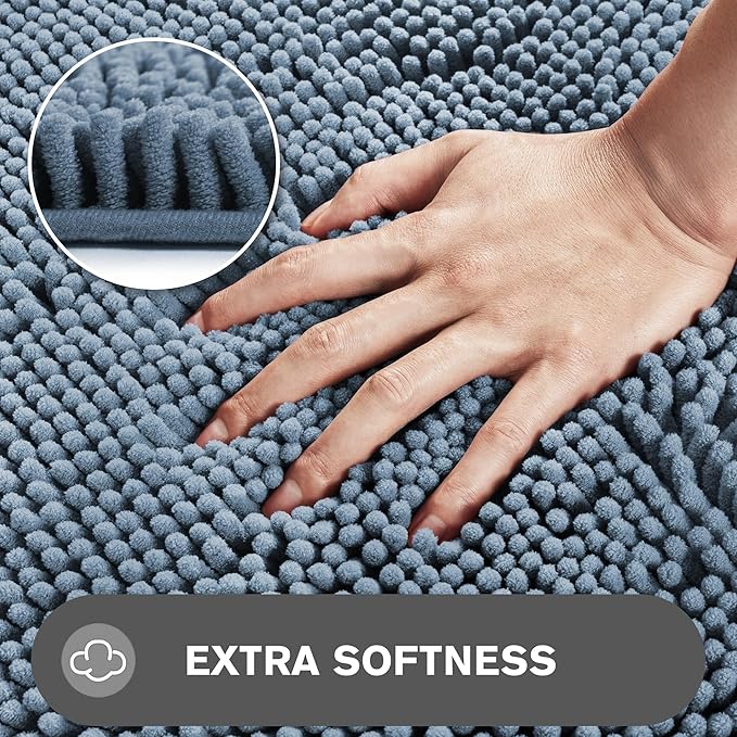 Bathroom Rugs 36 x 60 Inch – Extra Large Bath Mat | Absorbent and Washable Thick Chenille Bath Rugs Non-Slip Runner Rug for Bathroom, Shower, Tub(Blue)