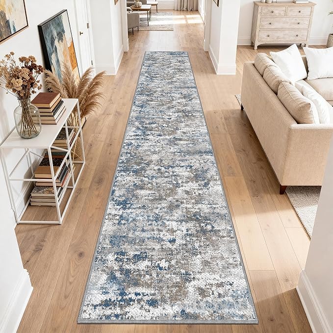 Non Slip Floor Runners for Dogs 2.6x14 Washable Runner Rug Abstract, Joint Support for Senior Dogs, Woven, Extra Grip Traction Runners for Hallway, Entryway, Walkway, Multi