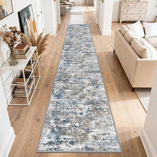 Non Slip Floor Runners for Dogs 2.6x14 Washable Runner Rug Abstract, Joint Support for Senior Dogs, Woven, Extra Grip Traction Runners for Hallway, Entryway, Walkway, Multi