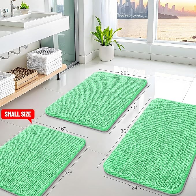 Arotive Bathroom Rugs 24x16, Extra Soft Absorbent Shaggy Chenille Bath Rugs, Machine Washable Rubber Backing Non-Slip Bath Mats for Bathroom Floor Tub and Shower, Home Decor Accessories, Mint Green