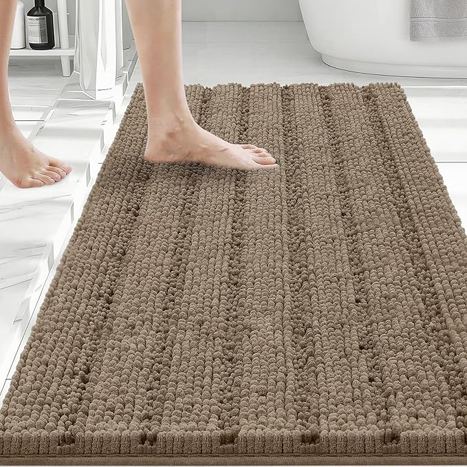 Bcoimo Large Bathroom Rug, Chenille Bath Mat with High Low Pile Design, Soft Absorbent Non Slip Bath Rug, Machine Washable Quick Dry Mat for Shower, Tub, Sink and Vanity
