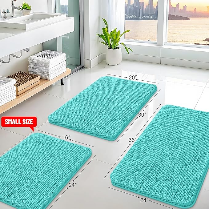 Arotive Bathroom Rugs 36x24, Extra Soft Absorbent Shaggy Chenille Bath Rugs, Machine Washable Rubber Backing Non-Slip Bath Mats for Bathroom Floor Tub and Shower, Home Decor Accessories,Turquoise
