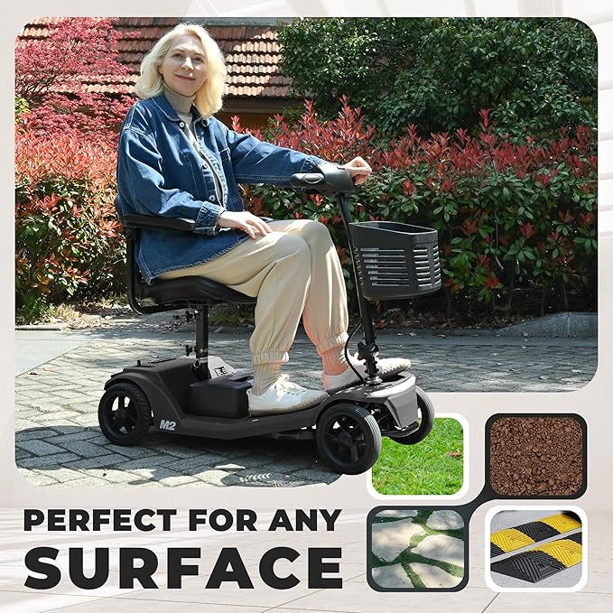 Metro Mobility 4 Wheel Powered Mobility Scooters, 330 lbs Capacity Mobility Scooters for Adults, Folding Mobility Scooter Lightweight, Electric Scooters for Seniors 15 Miles Range LED Light Black