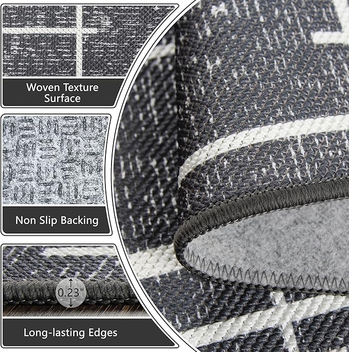 Non Slip Hallway Runner Rug 2x8,Modern Distressed Stripe, Washable Long Rug, Woven Thin Low Pile Carpet Runners for Hallway 10ft Entryway, Kitchen, Walkway- Gray