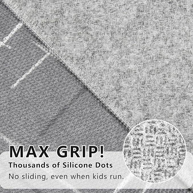 Gray Runner Rug Ultra Non-Slip 2x4 Washable Bedroom Rugs Modern Tear and Stain Resistance No Pile Hand-Woven Style Lightweight Runners for Hallways, Kitchen, Laundry Room, Bedside, Gray