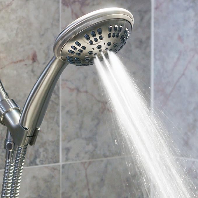 Aqua Elegante 6 Function Luxury Handheld Shower Head - Adjustable Pressure Rainfall Spray With Removable Nozzle, Brushed Nickel