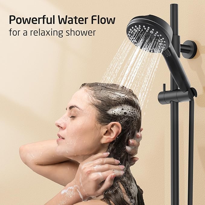 KES High Pressure 9 Functions Adjustable Handheld Shower Head with 30-Inch Shower Slide Bar & 59-Inch Hose, Built-in Power Wash to Clean Tub Tile & Pet, Wall Mount Matte Black 18/8 Stainless Steel