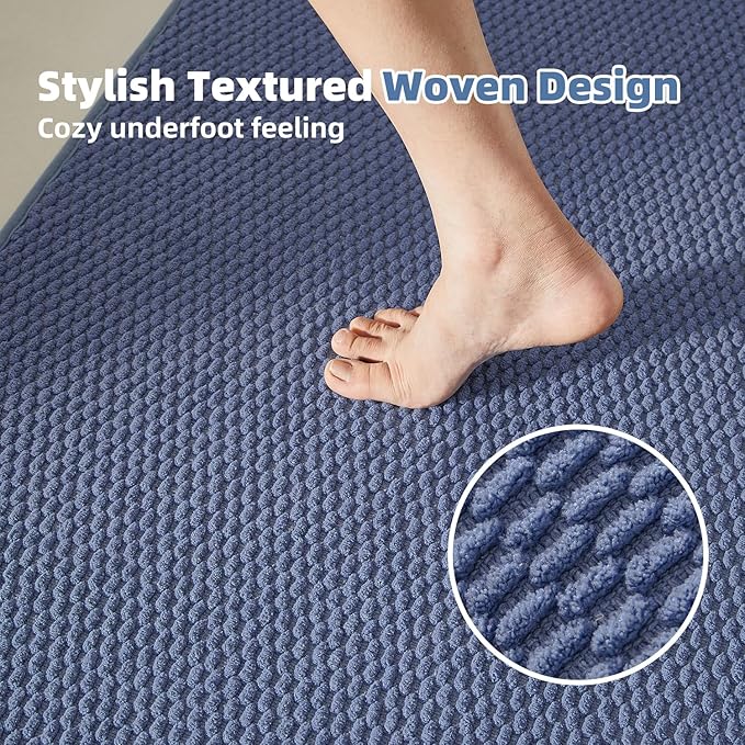 TYUU Bathroom Runner Rugs, Long Bath Mat Runner Washable Thin Quick Dry Low Pile Bathroom Runner Rugs Non Slip, Denim Blue 24"x70"
