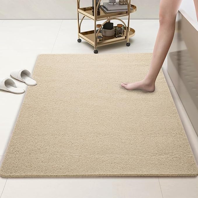 HOMBYS 58 x 44 Extra Large Shower Mat for Shower Stall Tub, Non Slip Bath Mat Bathroom Accessories, PVC Loofah Mats for Shower and Bathroom, Quick Drying, (Khaki, 58"x44")