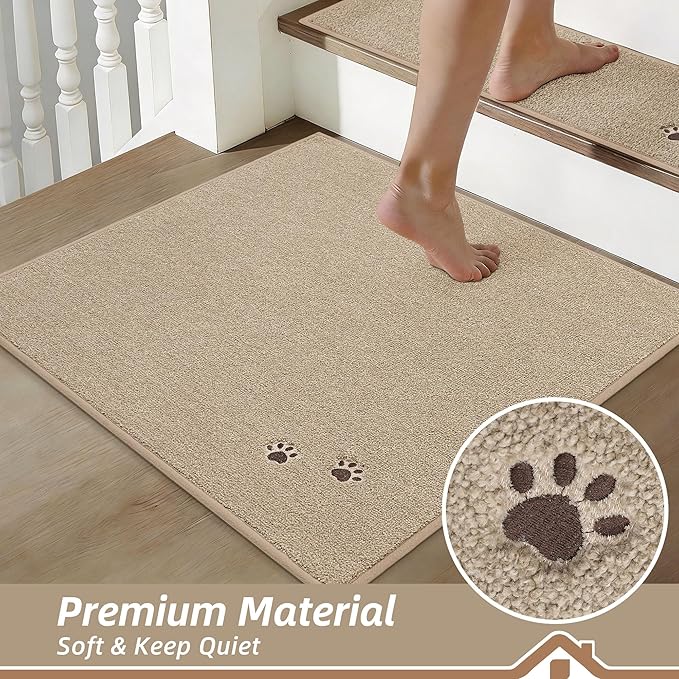 BEQHAUSE Stair Landing Rug Non-Slip 30"x30", Square Stair Landing Mats for Stairs Washable, Carpet Stair Treads Matching Mats for Wooden Steps Indoor Landing Rugs Surface Polyester TPE Backing, Beige
