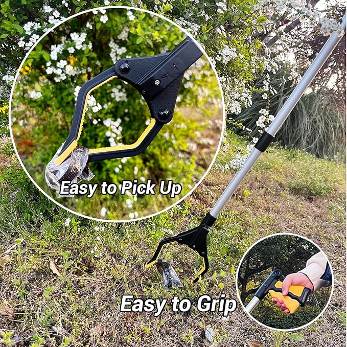 32" Reacher Grabber Tool, Rotating Head with LED Light & Magnetic Tip, Aluminum Lightweight Foldable Picker for Seniors, Garbage Picker Upper, Litter Pick Up, Grab Claw