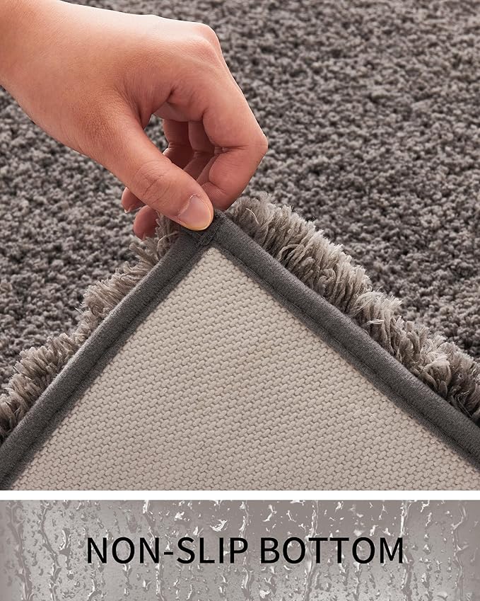Bathroom Rugs Non Slip Washable, Ultra Thick Soft Microfiber Absorbent Bath Mats, High Density Foam Latex Non Slip Backing Bath Rugs, Fluffy Floor Carpet for Tub&Shower 24x17, Darkgrey