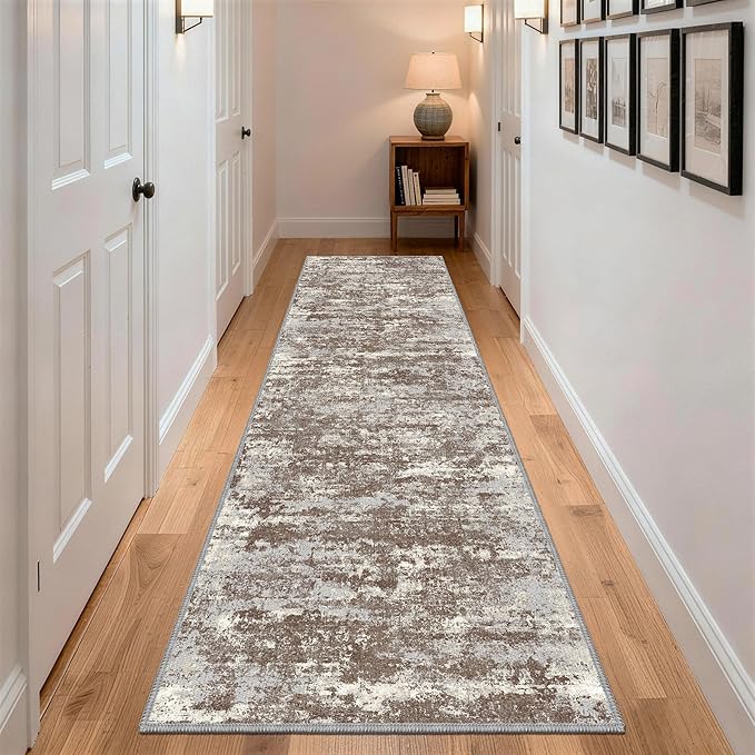 Non Slip Floor Runners for Dogs 2.6x8 Washable Runner Rug Abstract, Joint Support for Senior Dogs, Woven, Extra Grip Traction Runners for Hallway, Kitchen,Entryway,Brown