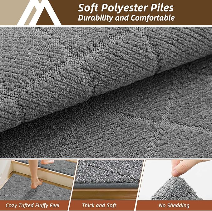 COSY HOMEER Stair Landing Rugs Non-Slip Corner Indoor Edging Stair Treads for Wooden Steps,Washable Soft Stair Landing Mat for Kids,Elder and Dogs,Polyester,TPE Backing,Medium Grey,30x30inch