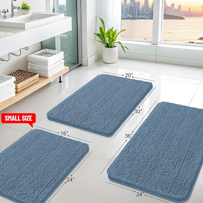Arotive Bathroom Rugs 24x16, Extra Soft Absorbent Shaggy Chenille Bath Rugs, Machine Washable Rubber Backing Non-Slip Bath Mats for Bathroom Floor Tub and Shower, Home Decor Accessories, Grayish Blue