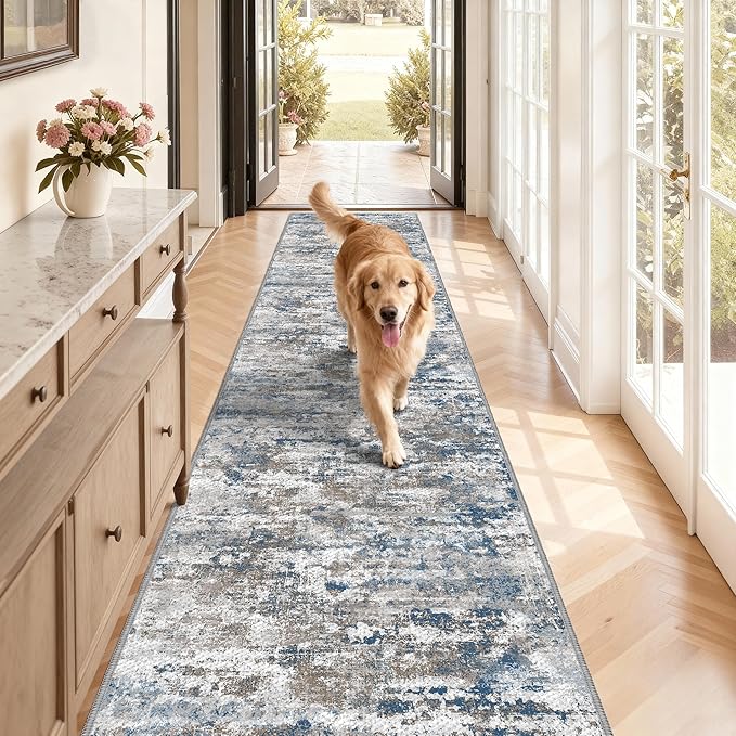 Non Slip Floor Runners for Dogs 2.6x12 Washable Runner Rug Abstract, Joint Support for Senior Dogs, Woven, Extra Grip Traction Runners for Hallway, Entryway, Walkway, Multi