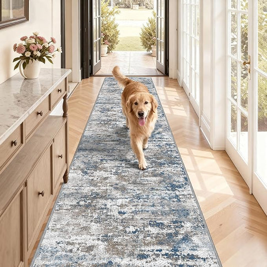 Non Slip Floor Runners for Dogs 2.6x12 Washable Runner Rug Abstract, Joint Support for Senior Dogs, Woven, Extra Grip Traction Runners for Hallway, Entryway, Walkway, Multi
