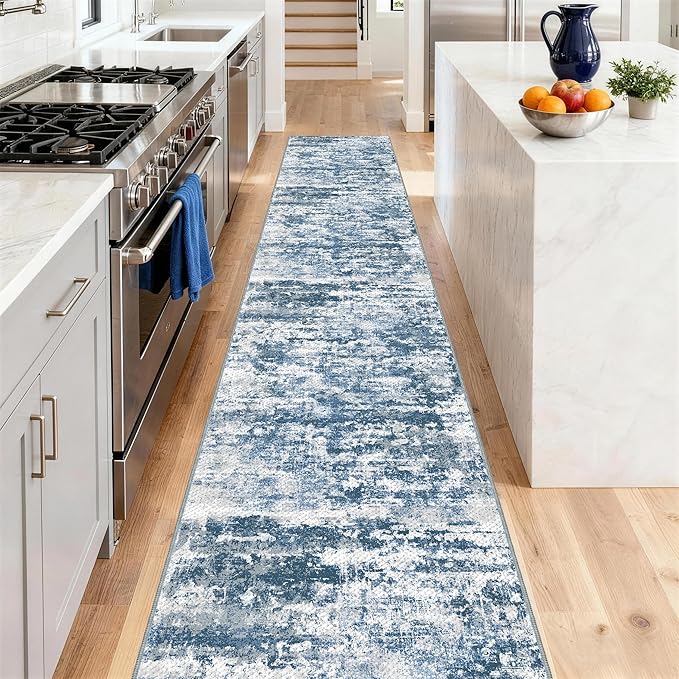 Runners for Hallways Ultra Non-Slip 2x10 Long Runner Rugs Washable Abstract Tear and Stain Resistance No Pile Lightweight Modern Rug Runners for Entryway, Kitchen, Walkway, Entrance, Blue