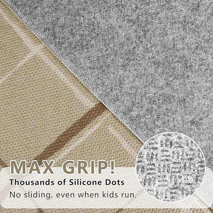 Kitchen Rugs Ultra Non-Slip 2.6x8 Washable Runner Rug Modern Tear and Stain Resistance No Pile Lightweight Runners for Entryway, Hallway, Walkway, Bedside, Entrance, Beige