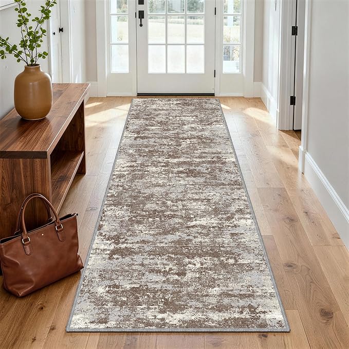 Non Slip Floor Runners for Dogs 2.6x8 Washable Runner Rug Abstract, Joint Support for Senior Dogs, Woven, Extra Grip Traction Runners for Hallway, Kitchen,Entryway,Brown