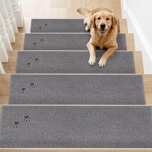 BEQHAUSE Stair Treads for Wooden Steps 28inX9in, Non Slip Carpet Stair Treads Indoor Stair Runners Machine Washable, Soft Stair Rugs Mat Surface Polyester TPE Backing, 4pcs, Grey
