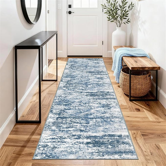 Non Slip Floor Runners for Dogs 2.6x8 Washable Runner Rug Abstract, Joint Support for Senior Dogs, Woven, Extra Grip Traction Runners for Hallway,Kitchen, Entryway,Blue