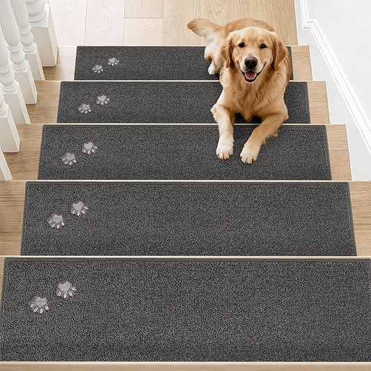 BEQHAUSE Stair Treads for Wooden Steps 28inX9in, Non Slip Carpet Stair Treads Indoor Stair Runners Machine Washable, Soft Stair Rugs Mat Surface Polyester TPE Backing, 15pcs, Charcoal