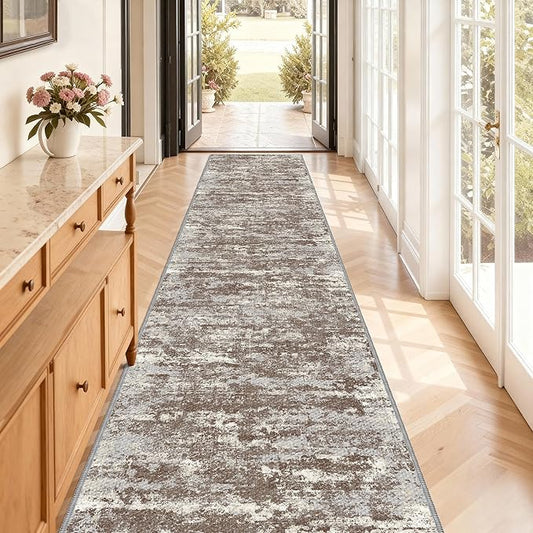 Non Slip Floor Runners for Dogs 2.6x12 Washable Runner Rug Abstract, Joint Support for Senior Dogs, Woven, Extra Grip Traction Runners for Hallway, Entryway, Walkway, Brown
