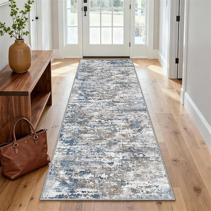 Non Slip Floor Runners for Dogs 2.6x8 Washable Runner Rug Abstract, Joint Support for Senior Dogs, Woven, Extra Grip Traction Runners for Hallway,Kitchen, Entryway, Multi