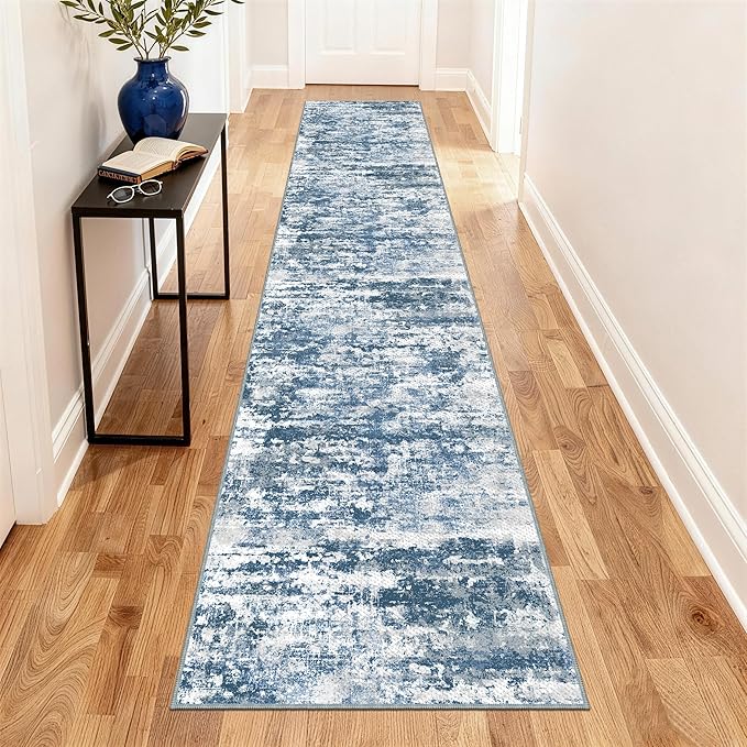 Runners for Hallways Ultra Non-Slip 2x10 Long Runner Rugs Washable Abstract Tear and Stain Resistance No Pile Lightweight Modern Rug Runners for Entryway, Kitchen, Walkway, Entrance, Blue