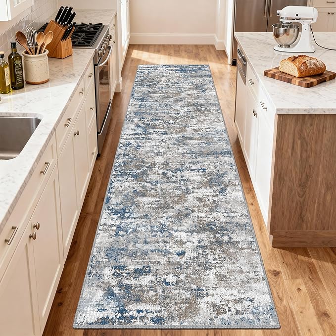 Non Slip Floor Runners for Dogs 2.6x8 Washable Runner Rug Abstract, Joint Support for Senior Dogs, Woven, Extra Grip Traction Runners for Hallway,Kitchen, Entryway, Multi
