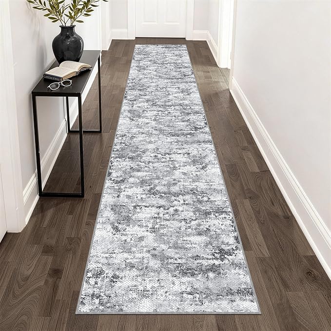 Runners for Hallways Ultra Non-Slip 2x10 Long Runner Rugs Washable Abstract Tear and Stain Resistance No Pile Lightweight Modern Rug Runners for Entryway, Kitchen, Walkway, Entrance, Gray