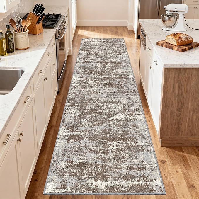 Non Slip Floor Runners for Dogs 2.6x8 Washable Runner Rug Abstract, Joint Support for Senior Dogs, Woven, Extra Grip Traction Runners for Hallway, Kitchen,Entryway,Brown